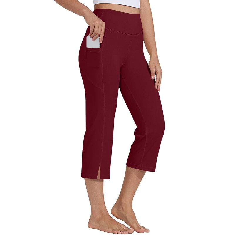 European and American Fashion Women's Flared Yoga Pants, Cropped Pants with Pockets, High-Waisted Casual Work Yoga Pants Xy24-81