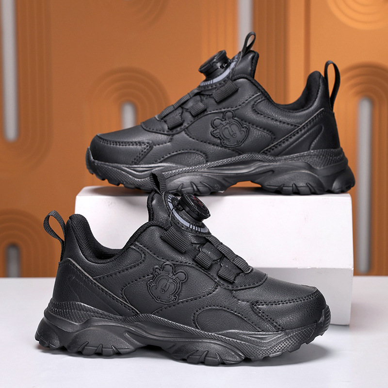 Baboubean zapatos deportivos blancos de cuero primavera y otoño zapatos para niños zapatos blancos de botón giratorio zapatos para correr