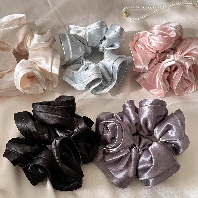 Korean Style Cyber Celebrity Pearlescent Satin Ruffled Large Intestine Hair Ring High-grade Tie Rope Women's Elegant Horseshoe Hair Rope Tie Head Flower