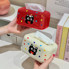 新款高颜值波点猫弹簧纸巾盒可升降创意家用学生宿舍办公桌抽纸盒