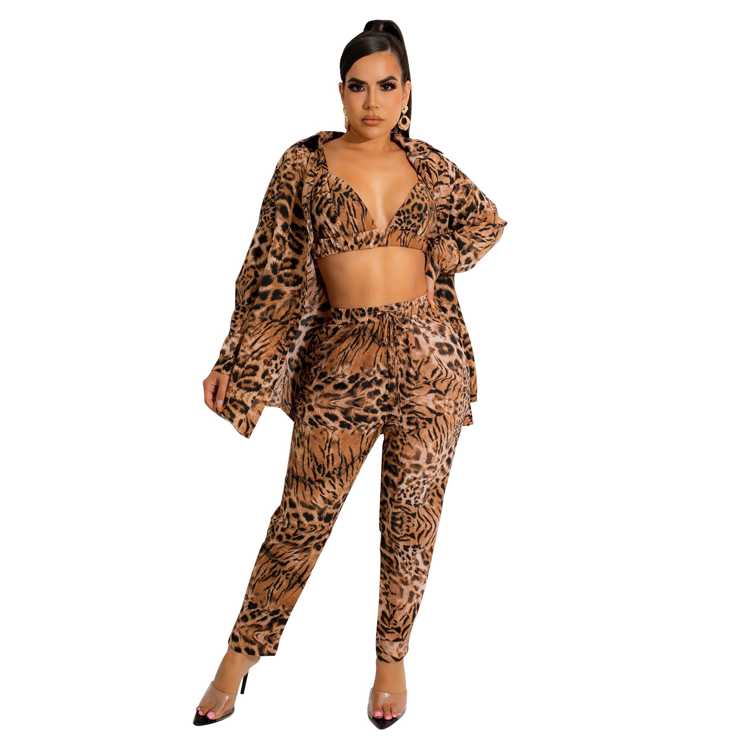Women's Pant Set With Long Sleeved Collared Jacket And Trousers_voghion.com