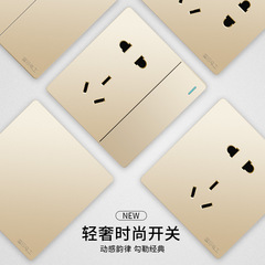 Home Wall Switch and Socket 86 Type Gold Five-Outlet Socket with Dual Control Switch Air Conditioner 16A USB Socket Panel