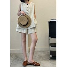 大牌买手店清仓捡漏装夏季亚麻宽松休闲无袖马甲背心阔腿短裤套装