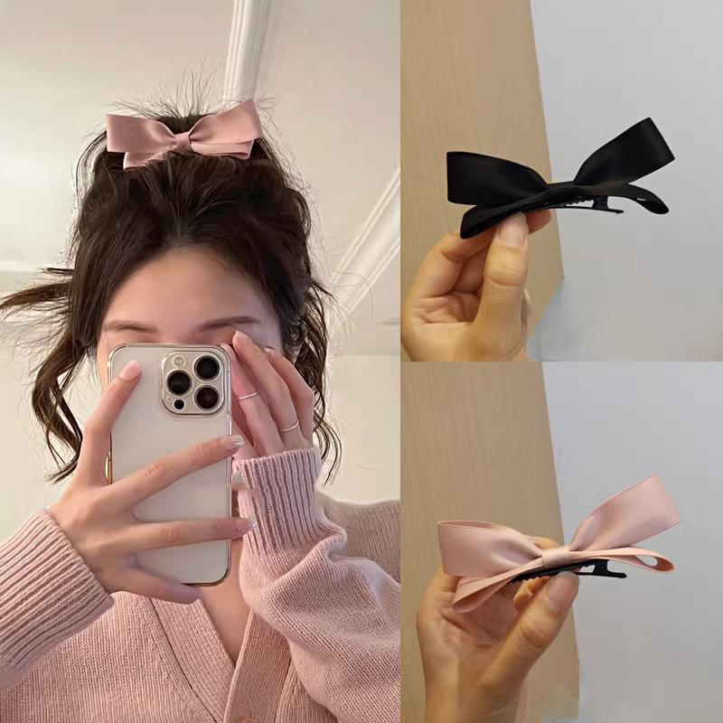 Sweet and Cute Three-Dimensional Bow Hairpin Women's Side High Ponytail Top Clip Side Clip Bangs Clip Simple Japanese and Korean Style Headwear