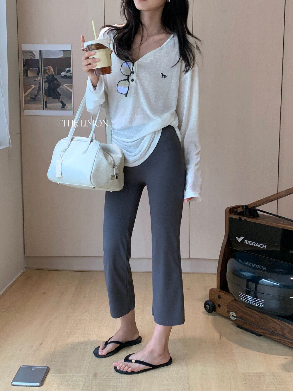 Quần legging yoga nữ cạp cao ống loe nhẹ dài 7 phân co giãn — màu đen, Màu cà phê, Xám khói chi tiết 17