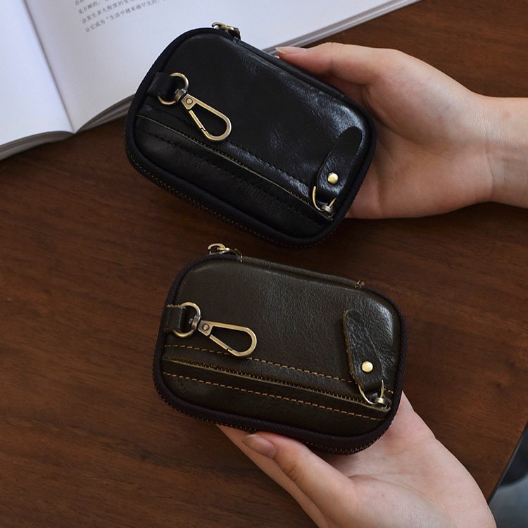 New Style First-Layer Cowhide Key Bag, Coin Purse, Hanging Bag, Coin Storage, Portable Retro Unisex Key Bag