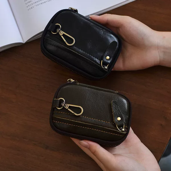 New Style First-Layer Cowhide Key Bag, Coin Purse, Hanging Bag, Coin Storage, Portable Retro Unisex Key Bag