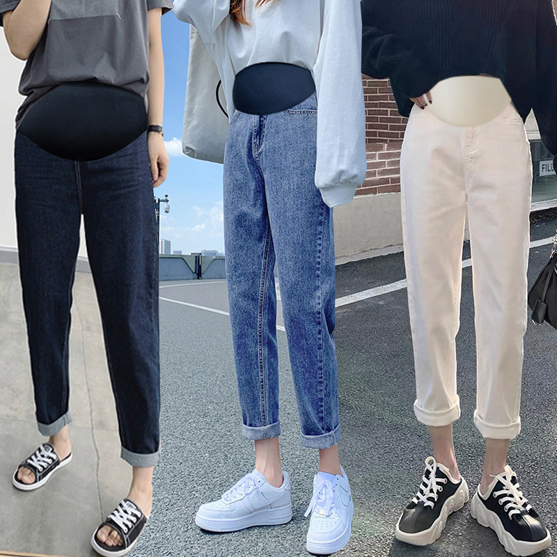 9388 Maternity Jeans High Elastic Autumn Casual Loose Father Pants Slouch Pants Trendy Mom Outerwear Nine-Segment Pants