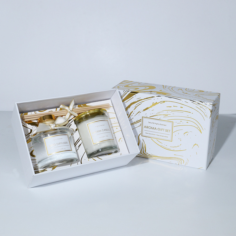 Platinum Black Gold Fire-free Rattan Aromatherapy Candle Gift Set for Accompanying Gifts Foreign Trade Cross-border Factory Wholesale