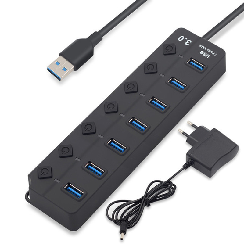 De alta velocidad de 7 puertos usb3.0 Hub interruptor de botón independiente USB3.0hub divisor de un arrastre de siete extensor
