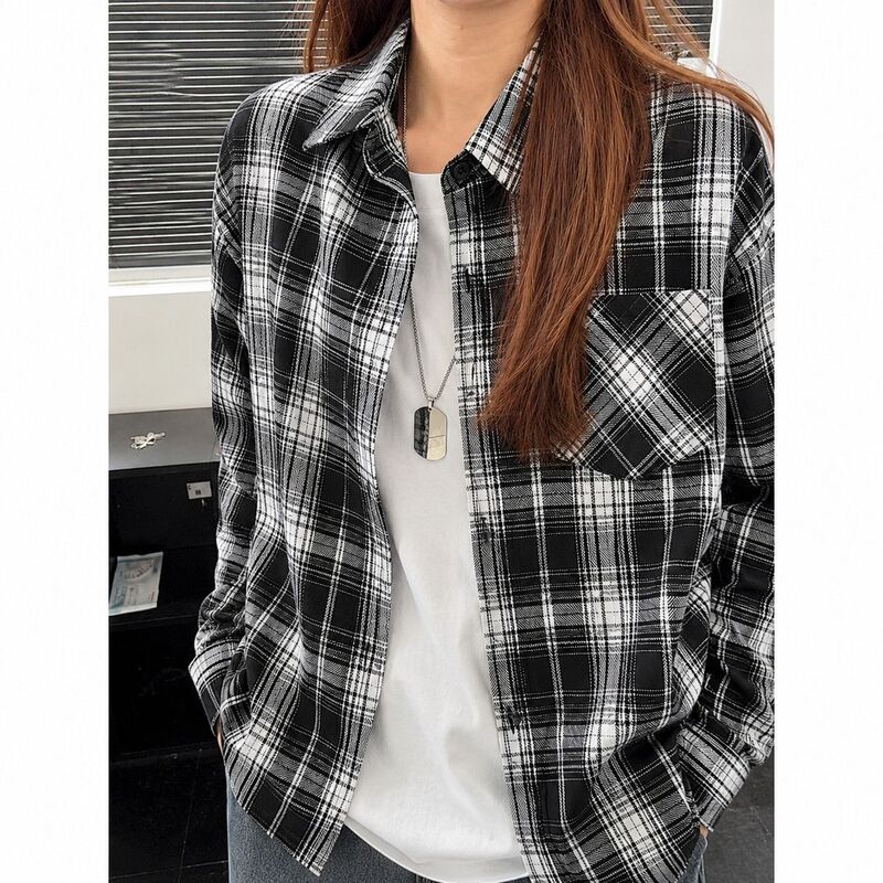 Cross-Border Black Plaid Shirt for Men, Spring and Autumn Thin Style, Stylish High-End Long-Sleeve Shirt, American-Style Lapel Jacket
