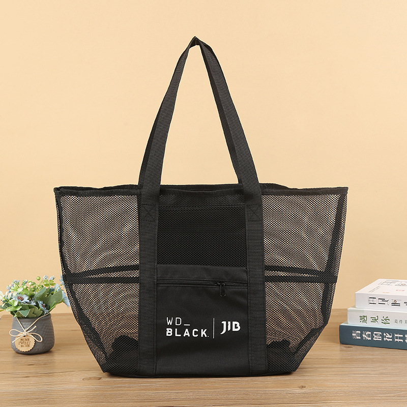 新款时尚简约百搭网单肩手提袋网纱袋牛津布袋可加印logo批发