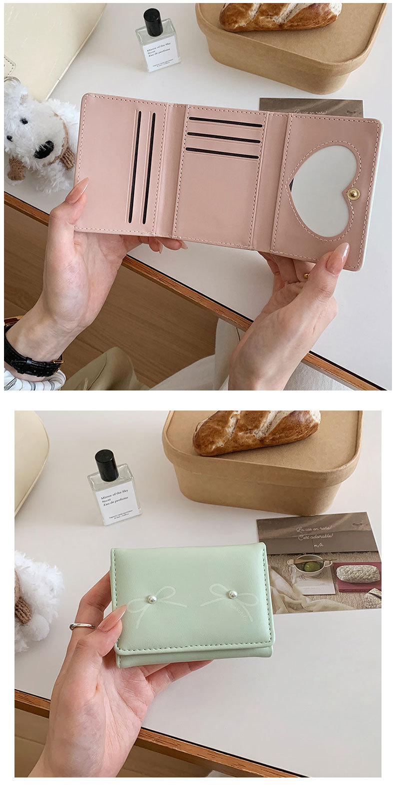 48g Weight Polyester Lining Material Magnetic Buckle Closure Type Small Wallets Bags Type 1 Piece Quantity Holiday, Daily Occasion Pu Leather Material Bow Knot Pattern All Seasons Season Women's Gender Sweet Style Square Shape Women's Bow Knot Pu Leather Magnetic Buckle Wallets 2
