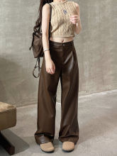 大码PU皮裤女2025秋冬新款韩版复古高腰直筒显瘦休闲裤皮阔腿裤子