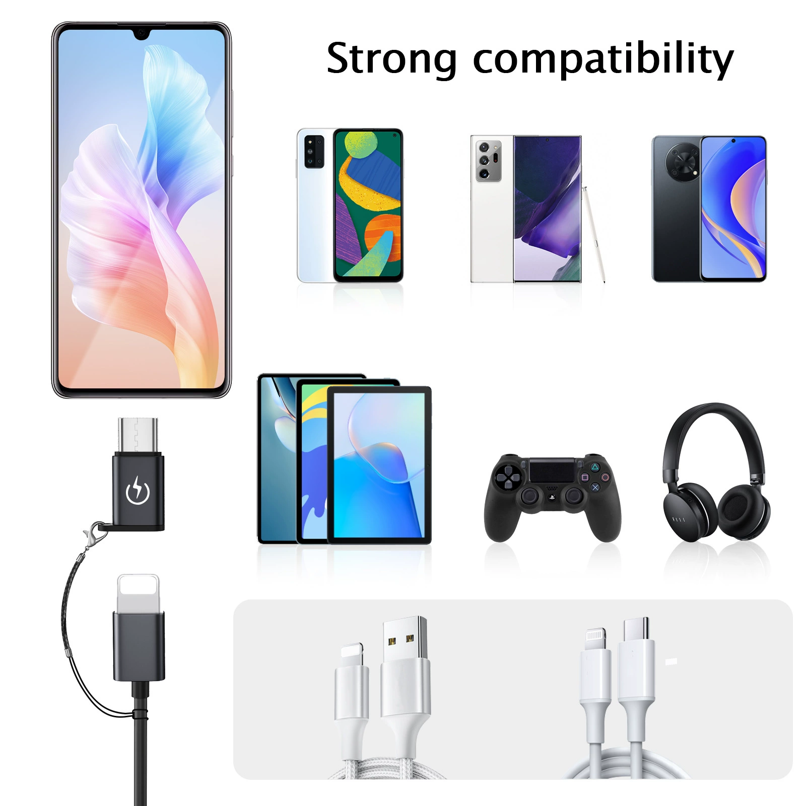 Адаптер Type-C (штекер) на Lightning (гнездо) с шнурком, переходник USB-C на Lightning