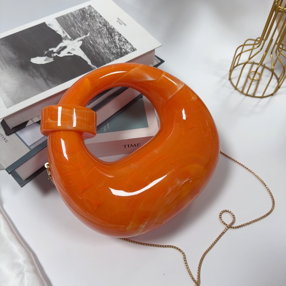 Europa y los Estados Unidos lujosos transfronterizos bolsas de cena de damas mármol mono nudo bolsas de mano de moda acrílico bolsas de cena