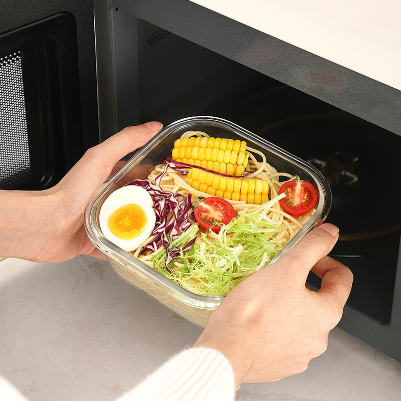 Cuadrado de vidrio de borosilicato lonchera estudiante trabajo microondas horno de alta temperatura resistente lonchera refrigerador crisper vidrio