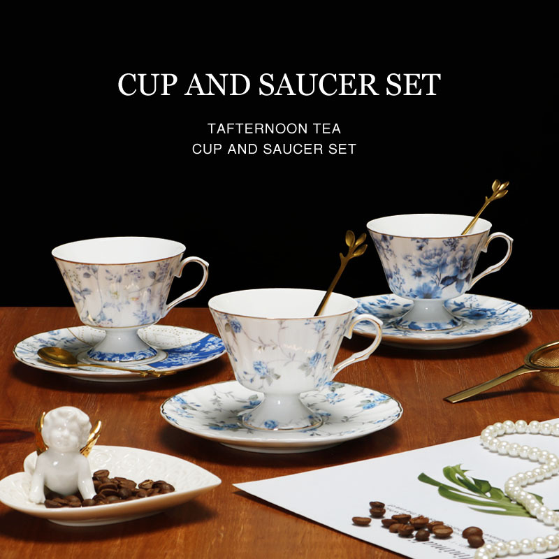 Taza de café de porcelana china de estilo europeo Taza y platillo Juego de té de la tarde británico Taza de té negro de cerámica exquisita de alta gama Hogar