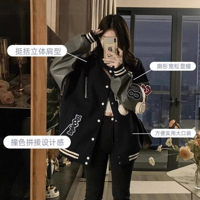 美式复古棒球服外套男女装2025早秋季新款超火情侣夹克棉服藏青色|undefined