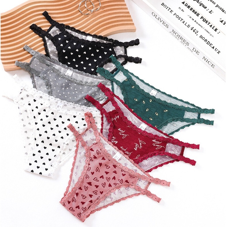 Lace Double Thin Belt Side Hollow-out Underwear Women's Printed Thread Cotton Lace Edge Stretch Belt Briefs Underwear Lace Double Thin Belt Side Hollow-out Underwear Women's Printed Thread Cotton Lace Edge Stretch Belt Briefs Underwear