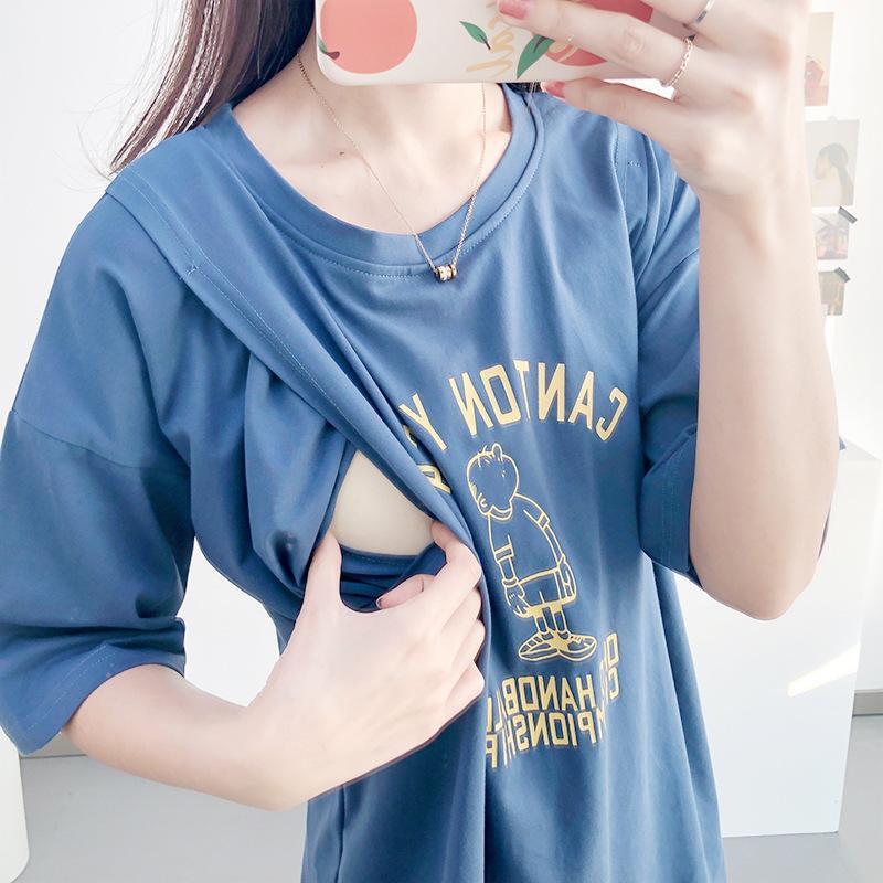 Maternity wear, nursing clothes, summer outerwear, short-sleeved T-shirts, fashionable nursing clothes, summer casual tops for going out, postpartum clothing