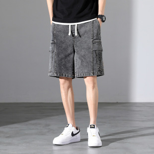 2023 Summer new men's large size sports casual five-point jeans with extra fat