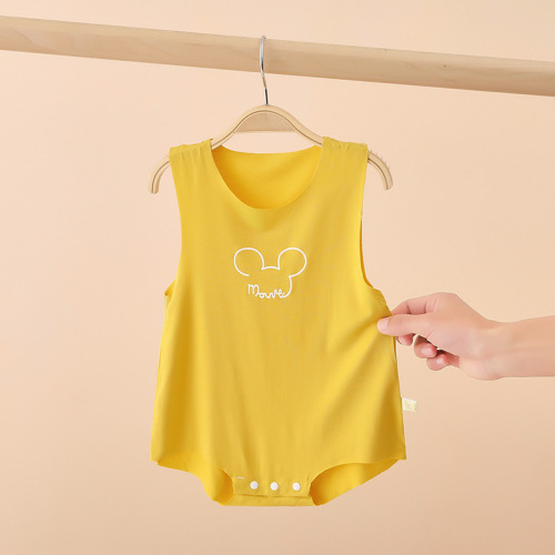 Baby's casual cut seamless modal pants set, diaper cover connected onesie, summer thin version baby sleeveless triangle crawl suit