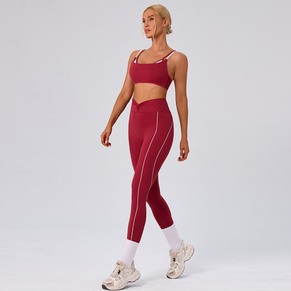Desnudo transfronterizo deportivo bra de fitness color contrastante belleza de la parte superior de cintura alta torcida velocidad de calzado seco de dos piezas