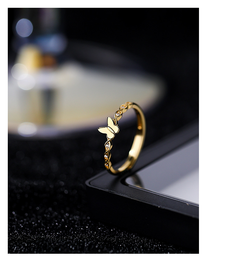 Heart Shape, Butterfly Pattern Women'S Gender 925 Sterling Silver Zircon Heart Shape Butterfly Open Ring