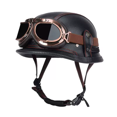 Harley Men's Motorcycle Helmet, Biker, Motosiklet dəbilqələri - m55-56-black-and-red-thread-brown-copper-mirror