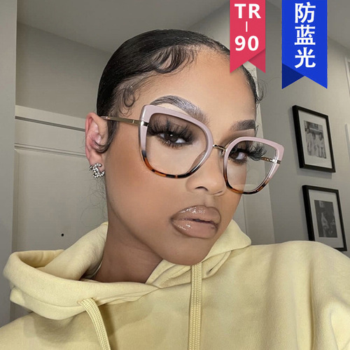  New Metal Cat Eye Glasses Frame Personalized TR90 Anti-Blue Light Flat Mirror European and American Trendy Retro Glasses Frame