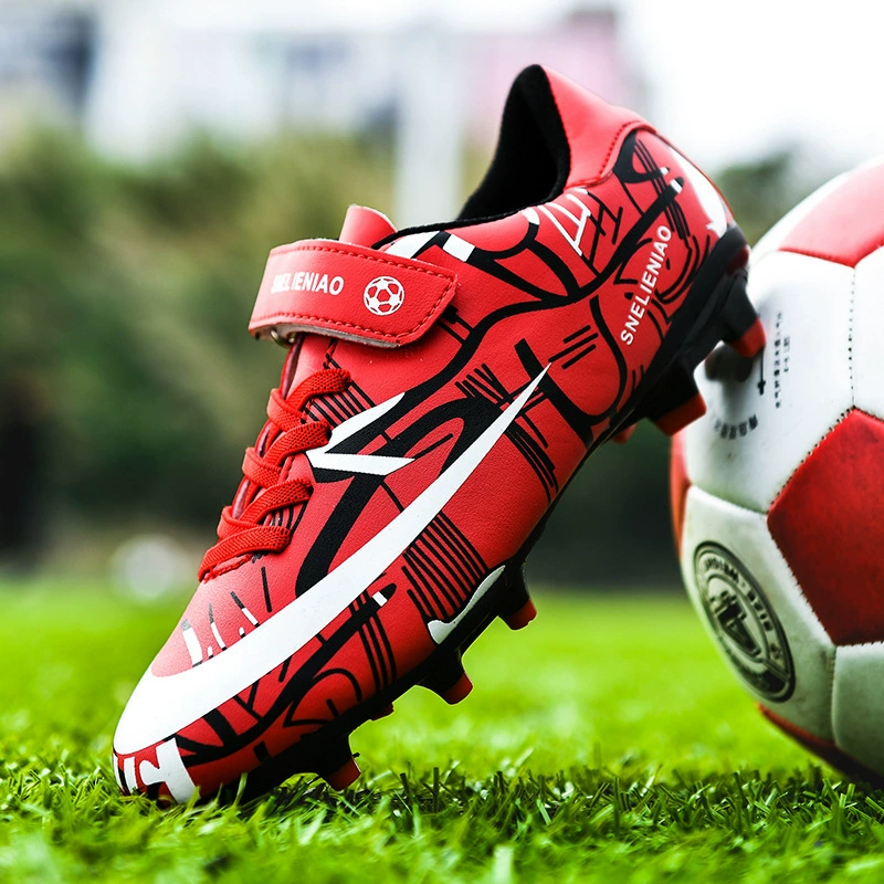 Мужская новая модная кожаная удобная детская обувь с шипами среднего и большого размера, Повседневная Удобная футбольная обувь на липучке на весну и осень 2023