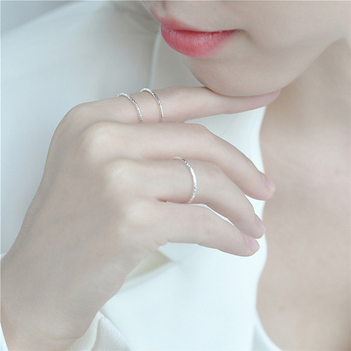 925 sterling silver Korean style INS style niche design tin foil texture ring Korean style stacked knuckle ring