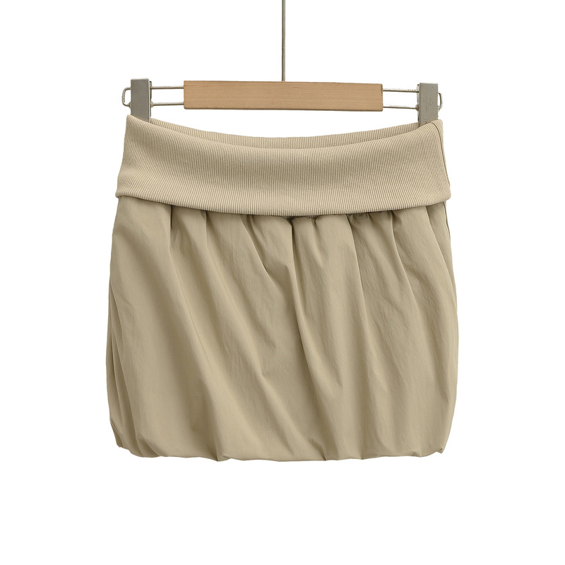 Threaded Folded Waistband Splicing Anti-Exposure Hip-Covering Short Skirt for Women 2025 Summer Sexy Asymmetrical Twisted Skirt
