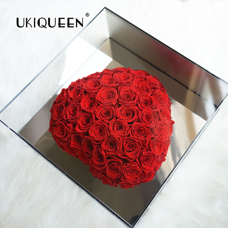 Yunnan inmortalidad flor espejo corazón rosa hecha a mano día de San Valentín confesión regalo acrílico caja de flores fábrica al por mayor