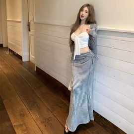 韩系纯欲风2025秋冬季新款显瘦遮肉显身材背心+长袖设计感三件套