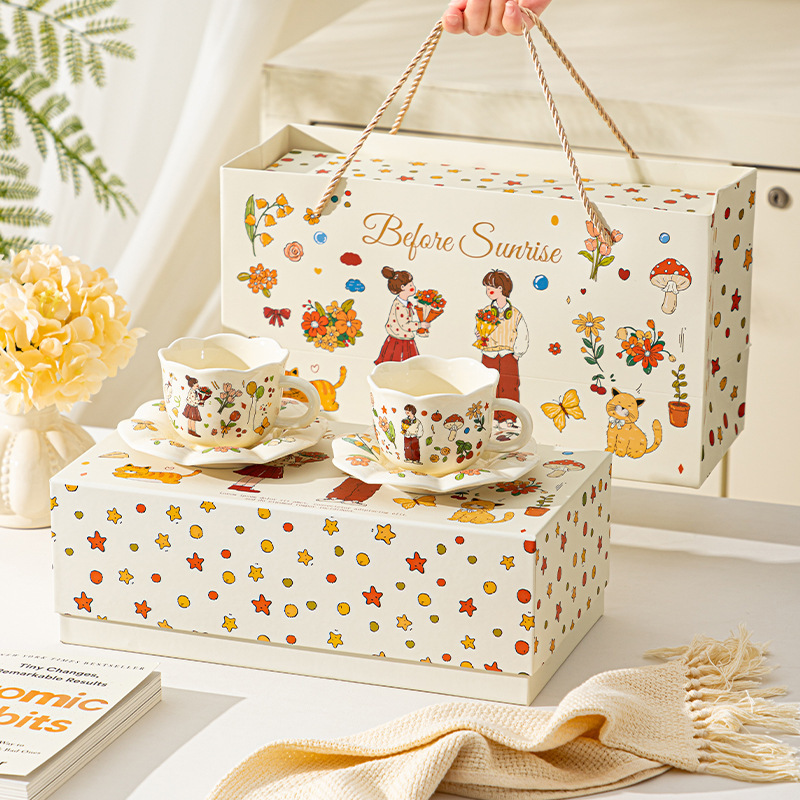 Cartoon Porcelain Mug Couple Suit Cute Gift Box