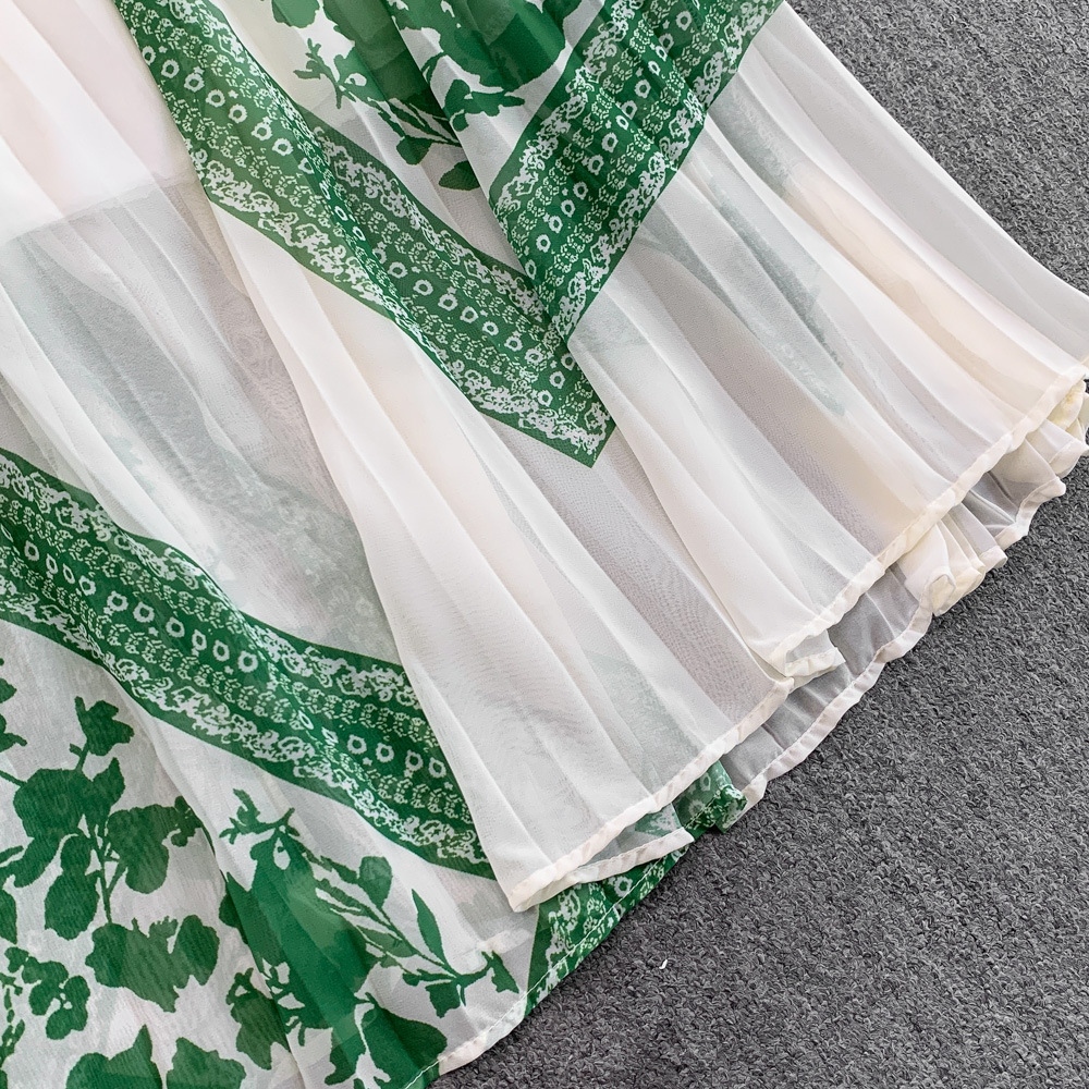 Retro Printed Dress With Stand Collar And Lantern Sleeves_voghion.com