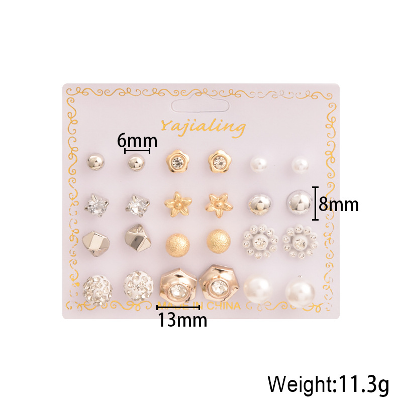 Korean Style New AllMatch 12 Pairs Earrings Set Pearl Flower Stars Heart SilverPlated Earrings Female Amazon Hotpicture6