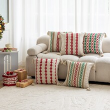 跨境圣诞提花涤棉沙发抱枕卧室客厅靠枕现代简约民宿家居抱枕套