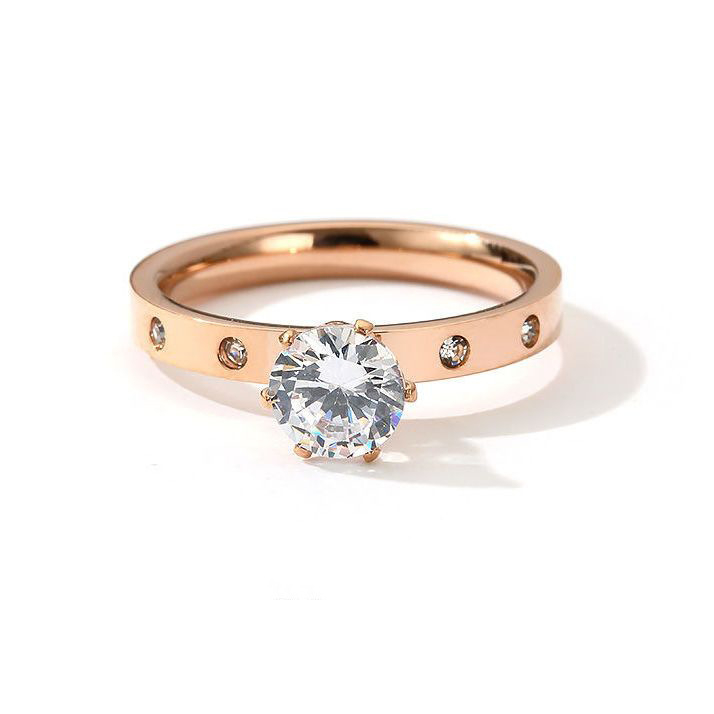 Anillo de acero de titanio transfronterizo brillante femenino japonés y coreano simple nicho ins sin decoloración pareja de diamantes anillo coreano