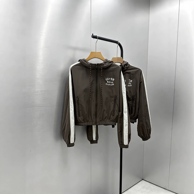 26 Autumn New Collection: Kojia Drawstring Hooded Zipper Jacket, Color-Blocked Outdoor Loose-Fit Top, Women's Jacket