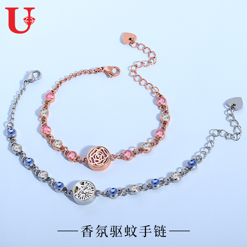 Summer Outdoor Mosquito Repellent Bracelet Titanium Steel Natural Zircon Bracelet Aromatherapy Essential Oil Bracelet Anti-mosquito and Mosquito Repellent Bracelet for Women