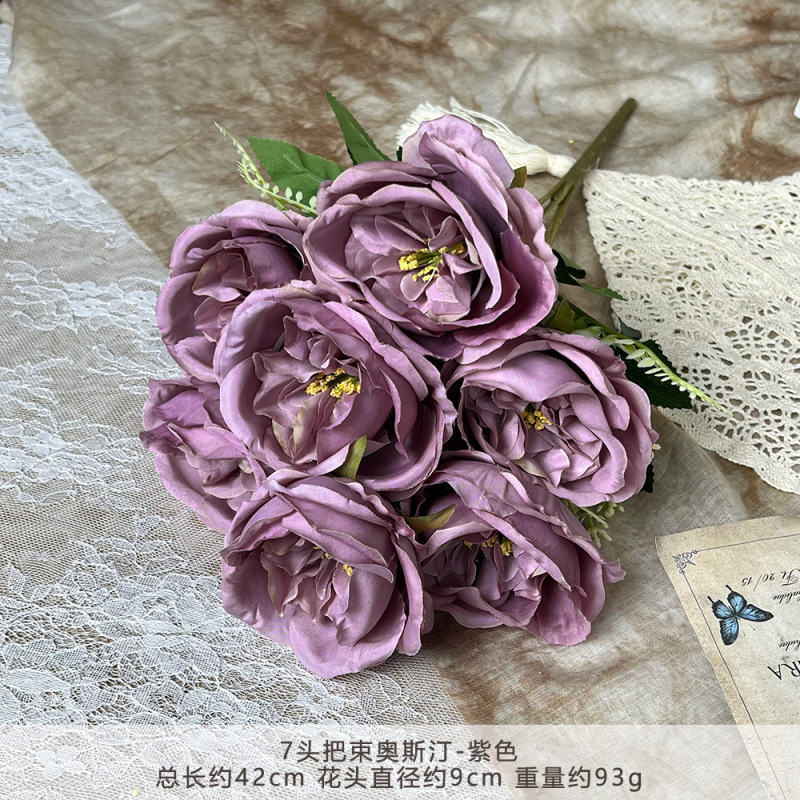 7頭のオースティン造花、シミュレーションブーケ、ウェディングフラワー、人工シルクフラワー、結婚式の景観装飾、地面の配置|undefined