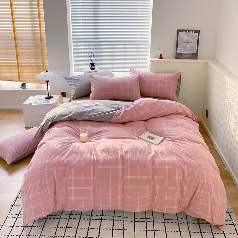 Juego de tres piezas de algodón lavado teñido en hilo, dormitorio de estudiantes universitarios, juego de literas, sábana, sábana, sábana, juego de cuatro piezas