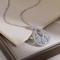 跨境热销s925银欧美风梨形水滴吊坠女新款奢华项链雪花锁骨链