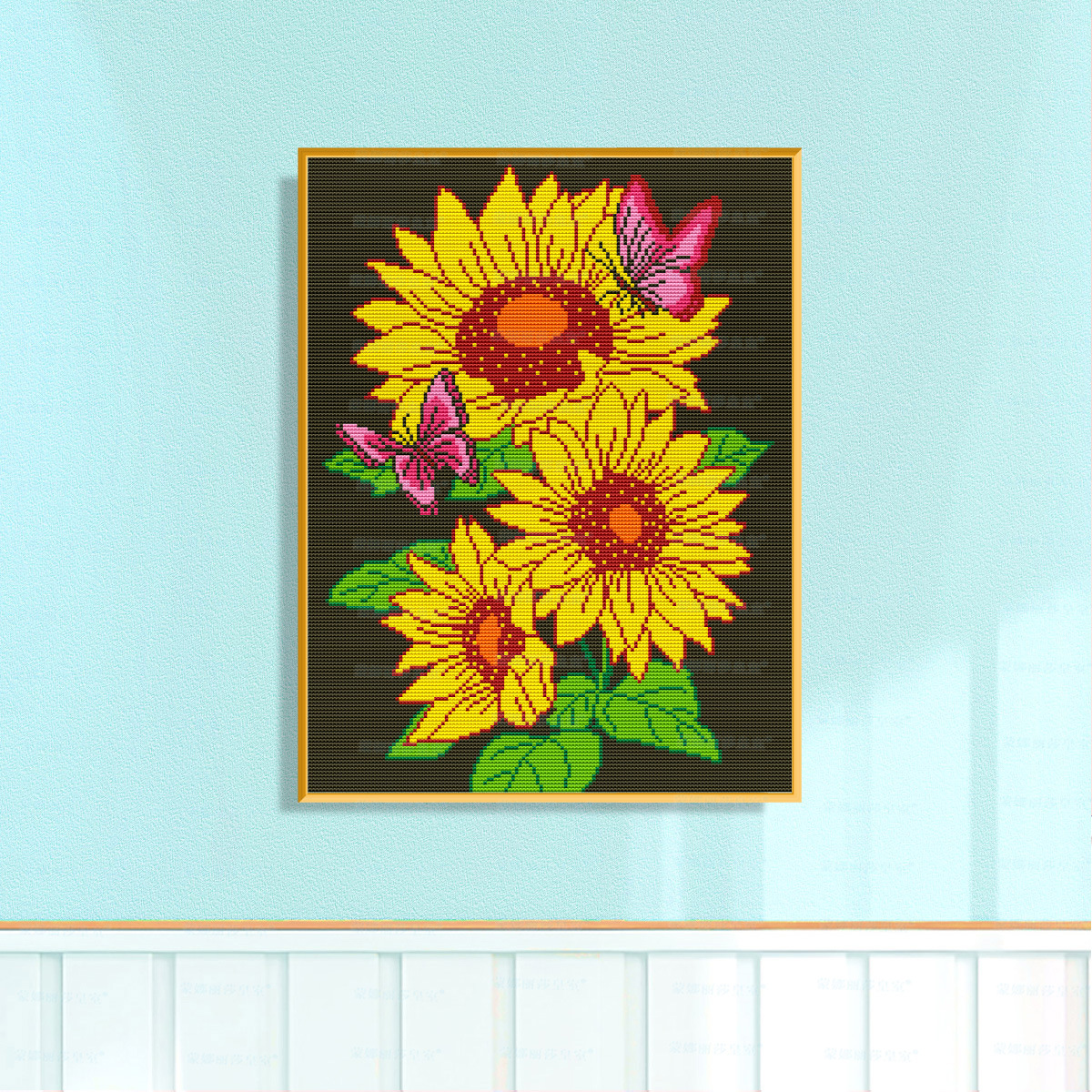 Mona Lisa mariposa real girasol nuevo girasol mano de bordado cruzado pinturas decorativas de vestíbulo de la sala de estar image 1