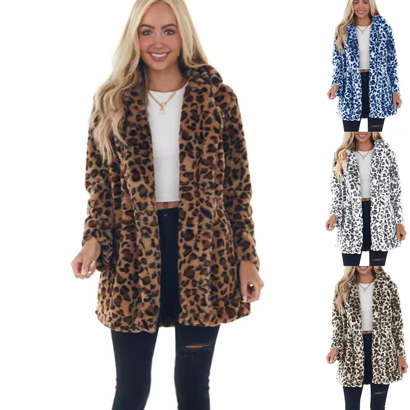 Amazon 2026 European and American Autumn and Winter Leopard Print Women's Clothing, Fashionable and Elegant Faux Fur Loose Coat with Pockets Amazon 2026 European and American Autumn and Winter Leopard Print Women's Clothing, Fashionable and Elegant Faux Fur Loose Coat with Pockets