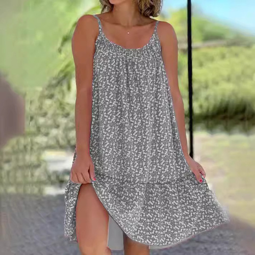 Summer Wish: European & American Style, Bohemian-Style Flared Sleeveless Floral Camisole Dress