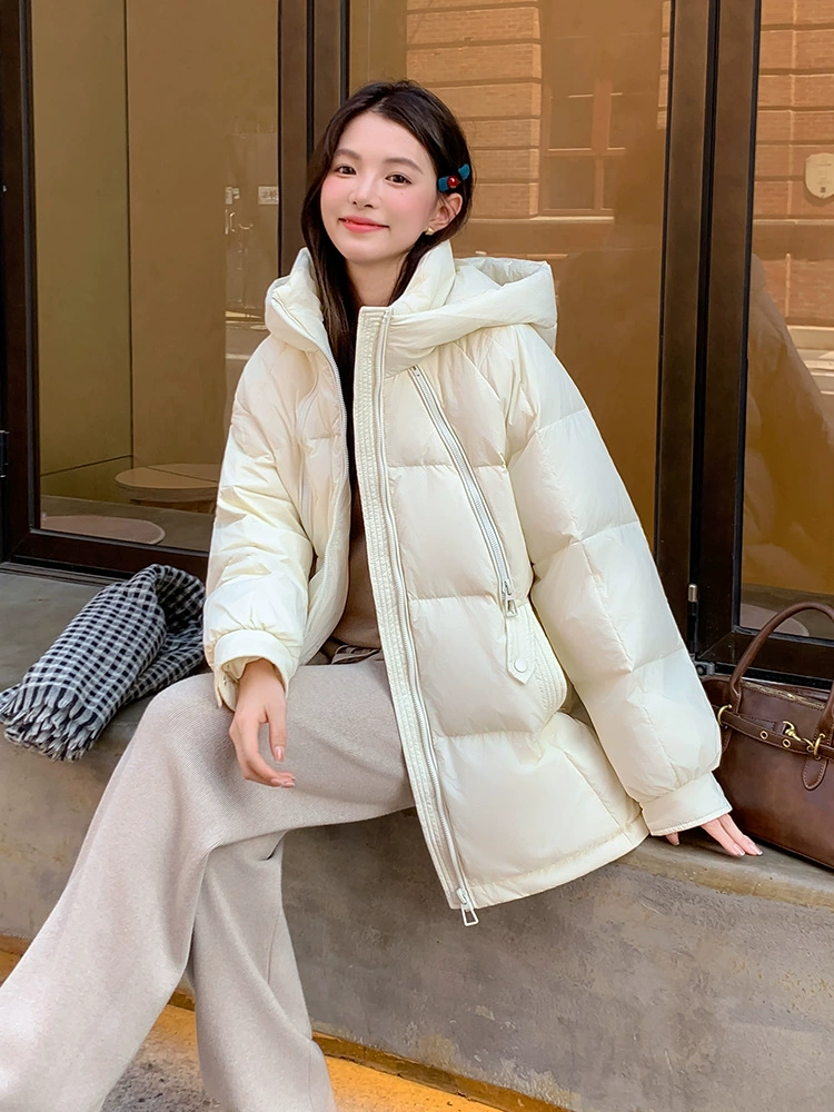 Down jacket with hood, Korean style, plus size